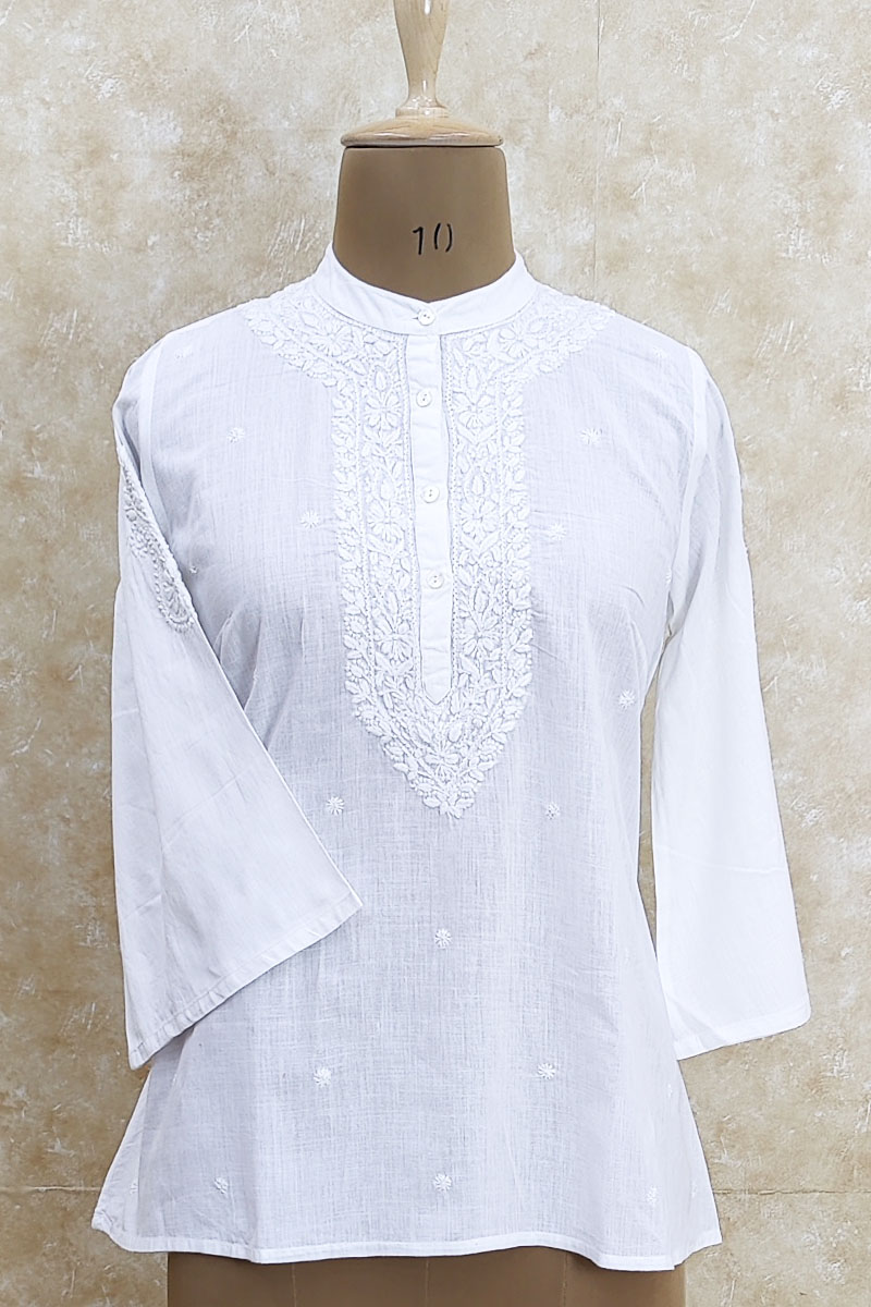  White Colour Cotton Chikankari Short Top Mc251963